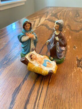 Vintage Hand-Painted Nativity Figurines Set - Mary Joseph & Baby Jesus Made In J